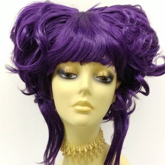 Petite purple Short Double pouf poof wig anime style Cosplay Beehive Costume Sm main image 11